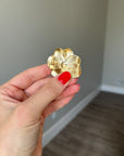 Peony Brass Pendant and Brooch, dipped in 18K Gold, Hand-painted Enamel