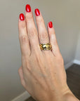 Handcrafted 925 Sterling Silver Ring, 18K Gold Plated. Triple-band ring with a hammered center band.