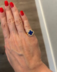 925 Sterling Silver, 18K Gold Plated, Hand-painted Enamel Clover Ring