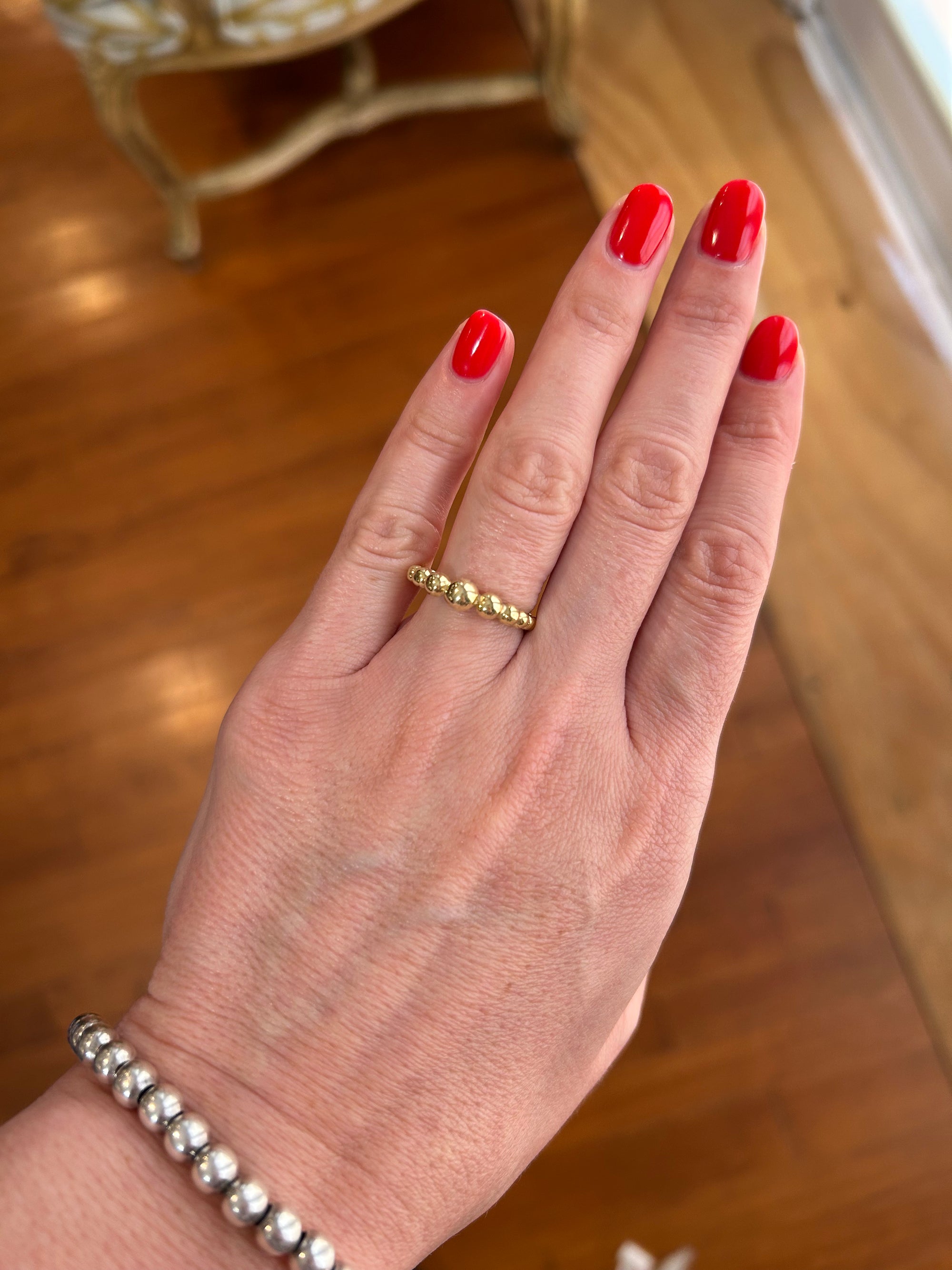 Handcrafted 925 Sterling Silver Diminishing Bead Ring, 18K Gold Plated