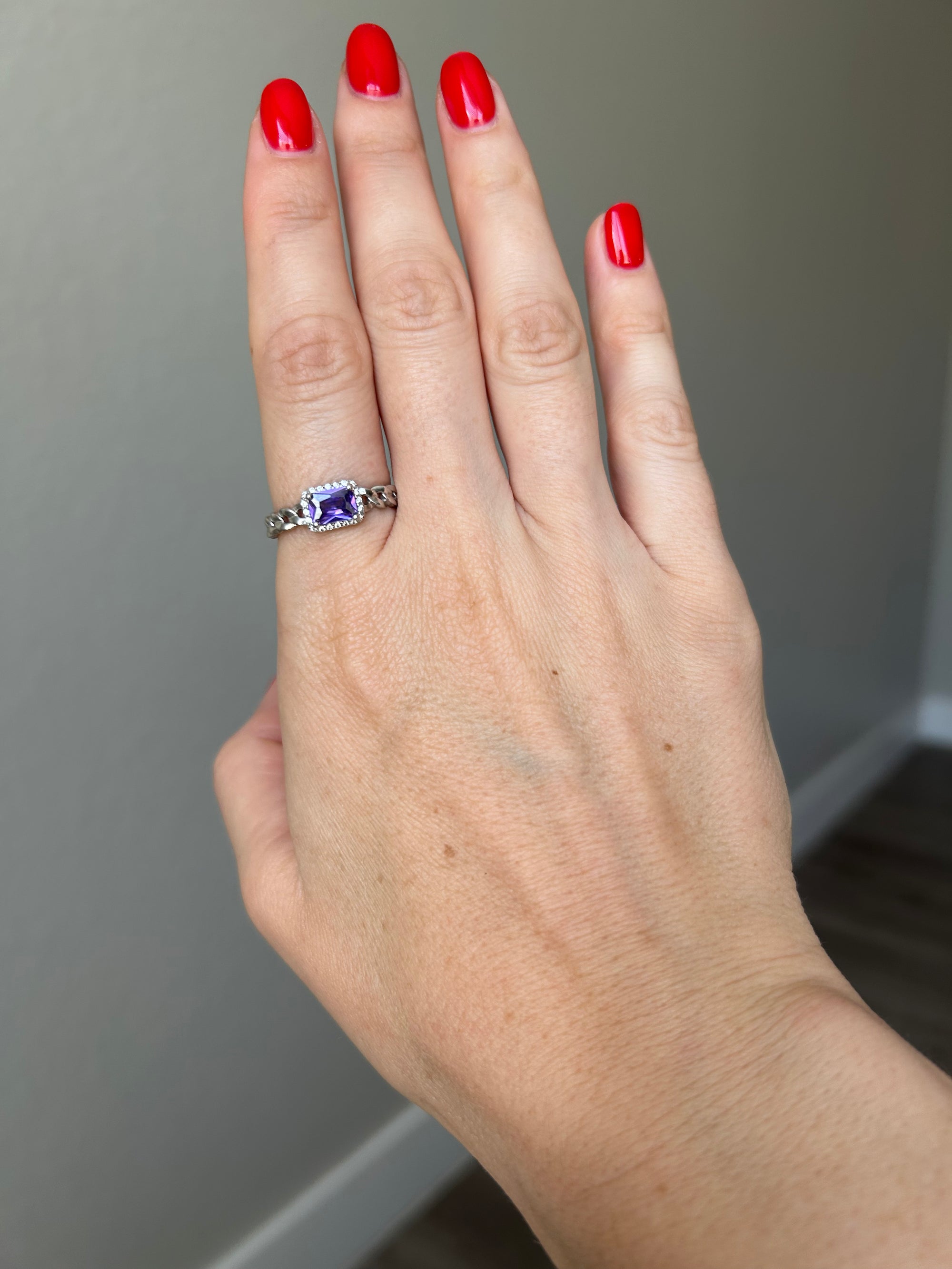 925 Sterling Silver Ring, Amethyst and Moissanite