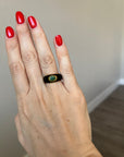 925 Sterling Silver, 18K Gold Plated, Hand-painted Enamel Ring with a Natural Emerald