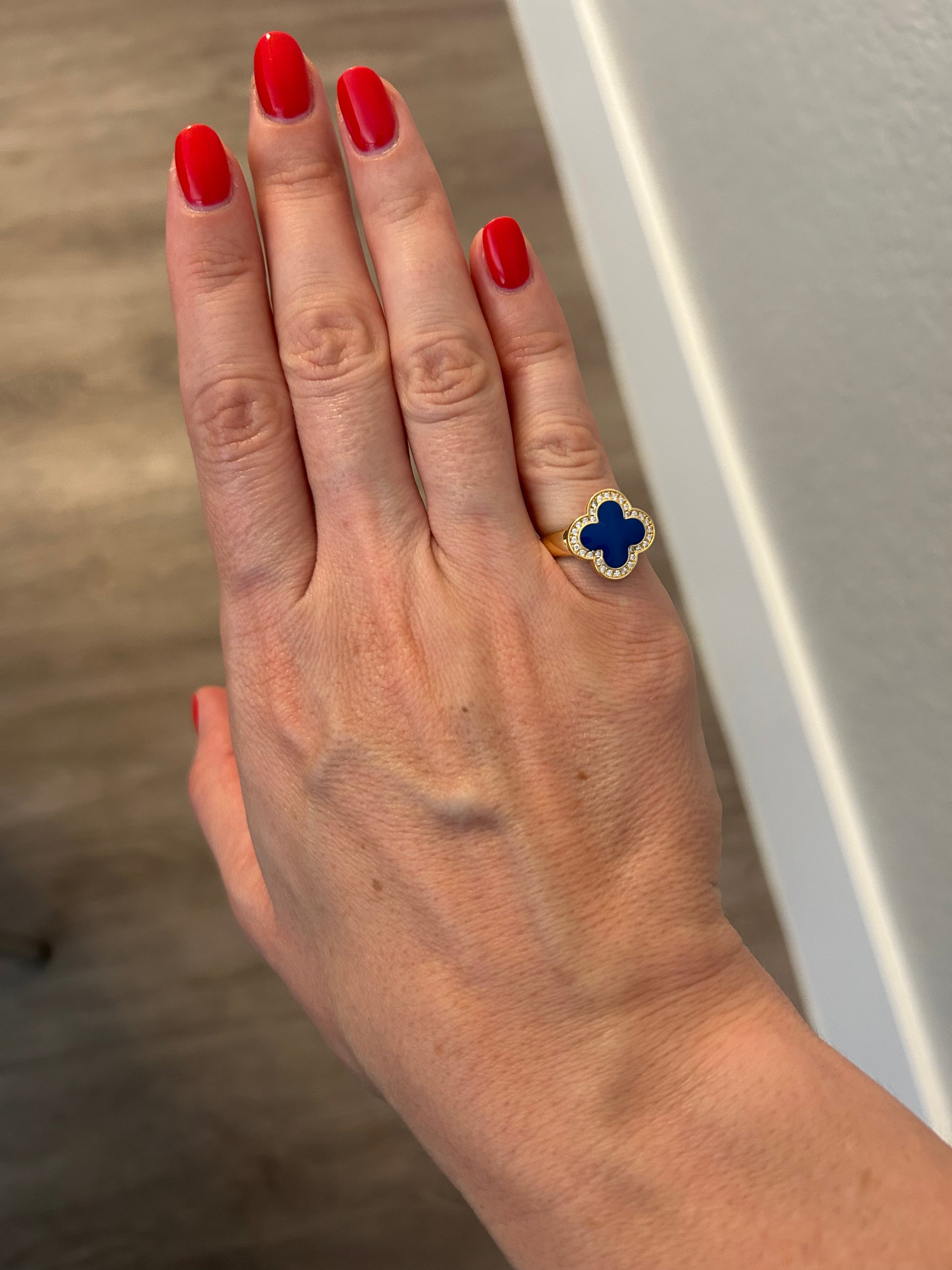 925 Sterling Silver, 18K Gold Plated, Hand-painted Enamel Clover Ring