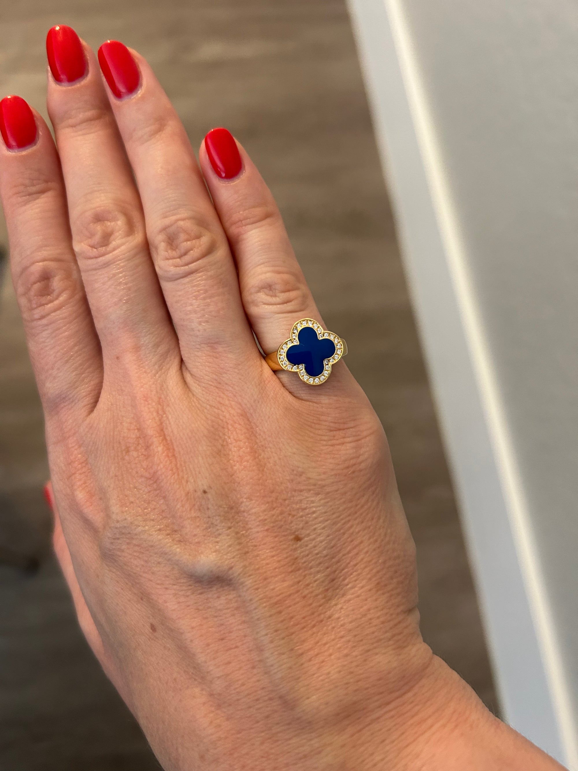 925 Sterling Silver, 18K Gold Plated, Hand-painted Enamel Clover Ring