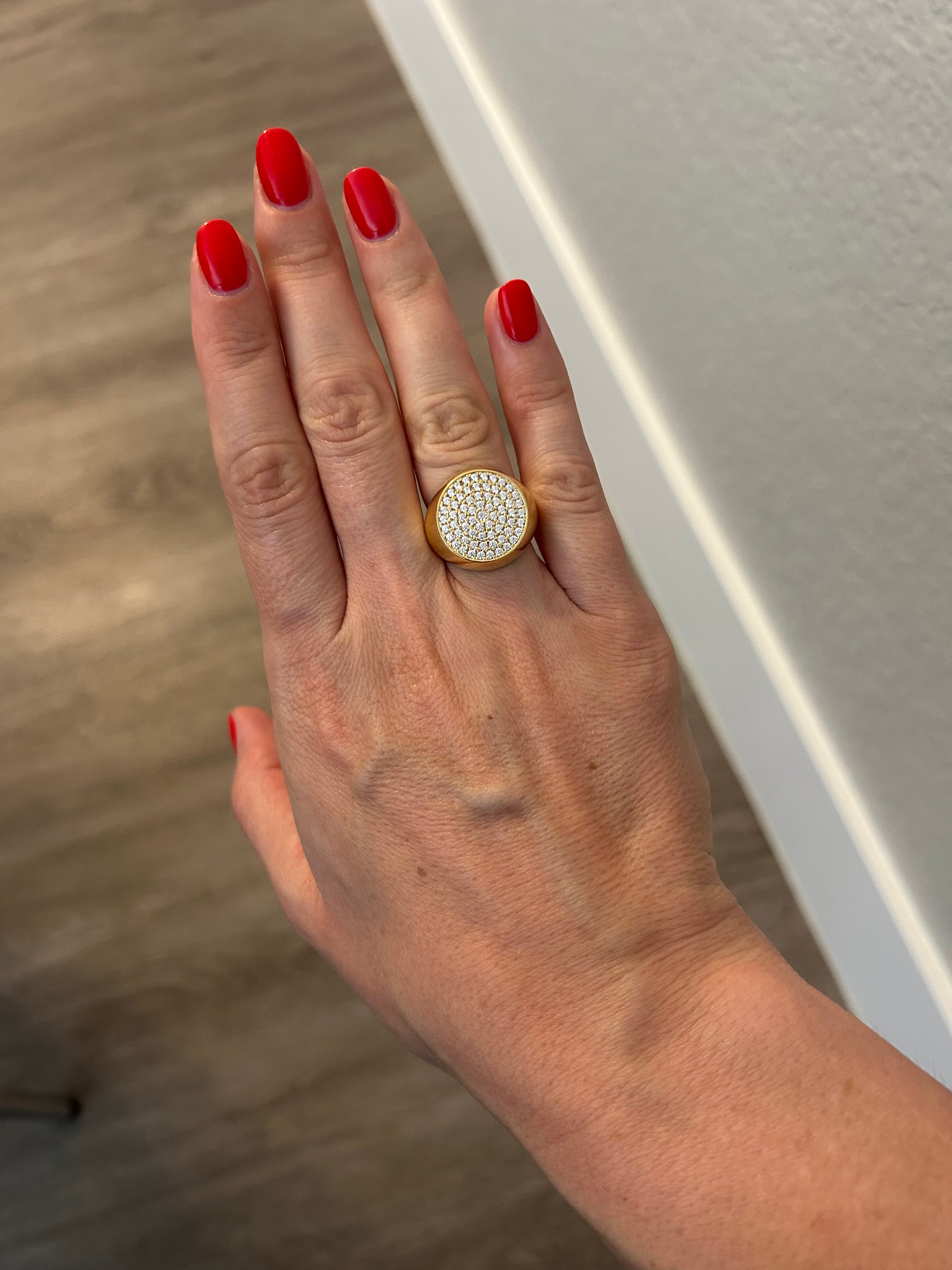 Handcrafted 925 Sterling Silver Ring, 18K Gold Plated Signet Ring with CZ Stones