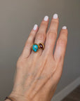 Sterling Silver Gold-Plated Ring with Natural Turquoise and Garnet