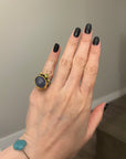 Sterling Silver Gold-Plated Ring with Natural Kyanite as a center stone and Lemon quarts side stones