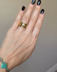 Handcrafted 925 Sterling Silver Ring, 18K Gold Plated. Triple-band ring with a hammered center band.