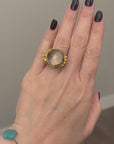 Sterling Silver Gold/ Rhodium Plated Ring with Natural Green Amethyst as a center stone and Aquamarine and Citrine side stones