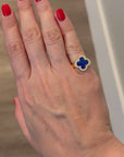 925 Sterling Silver, 18K Gold Plated, Hand-painted Enamel Clover Ring
