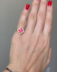 925 Sterling Silver, 18K Gold Plated, Hand-painted Enamel Clover Ring