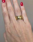 Handcrafted 925 Sterling Silver Ring, 18K Gold Plated. Triple-band ring with a hammered center band.