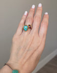 Sterling Silver Gold-Plated Ring with Natural Turquoise and Garnet