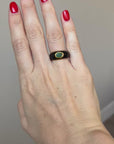 925 Sterling Silver, 18K Gold Plated, Hand-painted Enamel Ring with a Natural Emerald