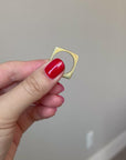Handcrafted 925 Sterling Silver Square Shape Ring, 18K Gold Plated